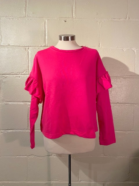 Ruffle Arm Sweatshirt in Pink