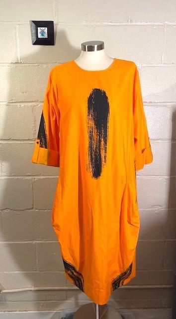 Cotton Finger Mark Printed Orange Dress